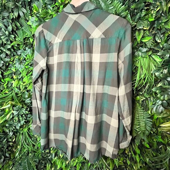 Isaac Mizrahi Live Tops Women 6‎ Green Button Shirt Blouse Collared Plaid 0534 - Picture 8 of 13
